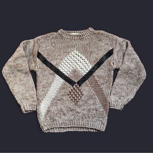 VINTAGE 90's Saturdays Chunky Knit Acrylic w/Leather Detail Grey Sweater size L